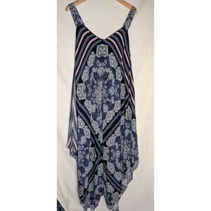 Alkamy Womens Asymmetrical Hem Lined Maxi Dress Sz L Resort Tropical Paisley